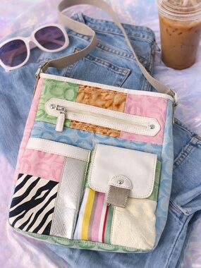 Y2K Patchwork Crossbody Bag Multicolor Boho Vintage Style Pocket Purse